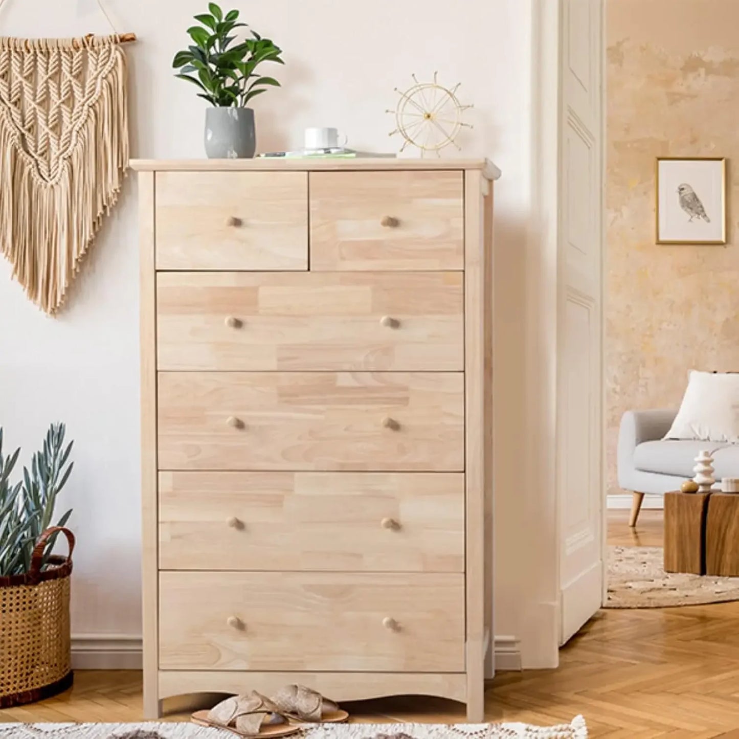 Natural Unfinished Wood 3-Drawer Dresser for Bedroom