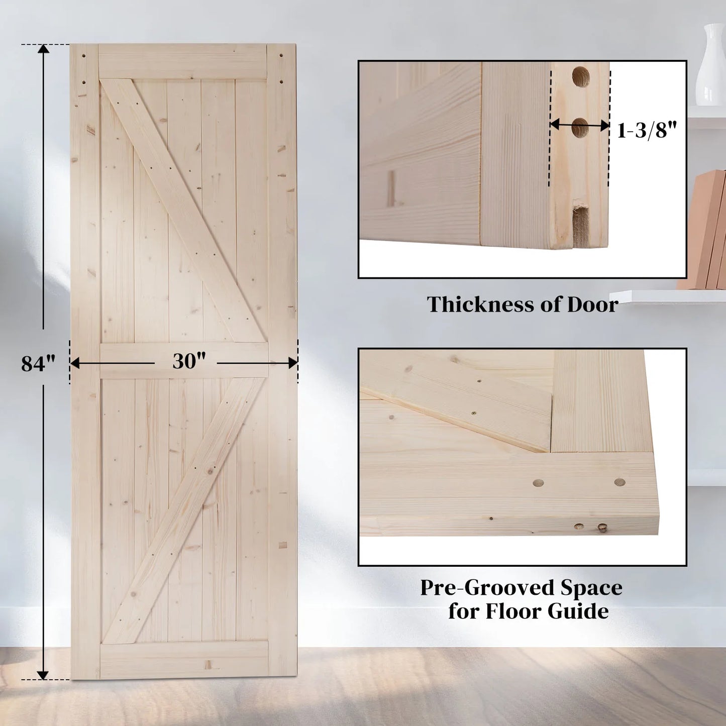 Hign-Concerned Unfinished Sliding Barn Door K Frame Spruce
