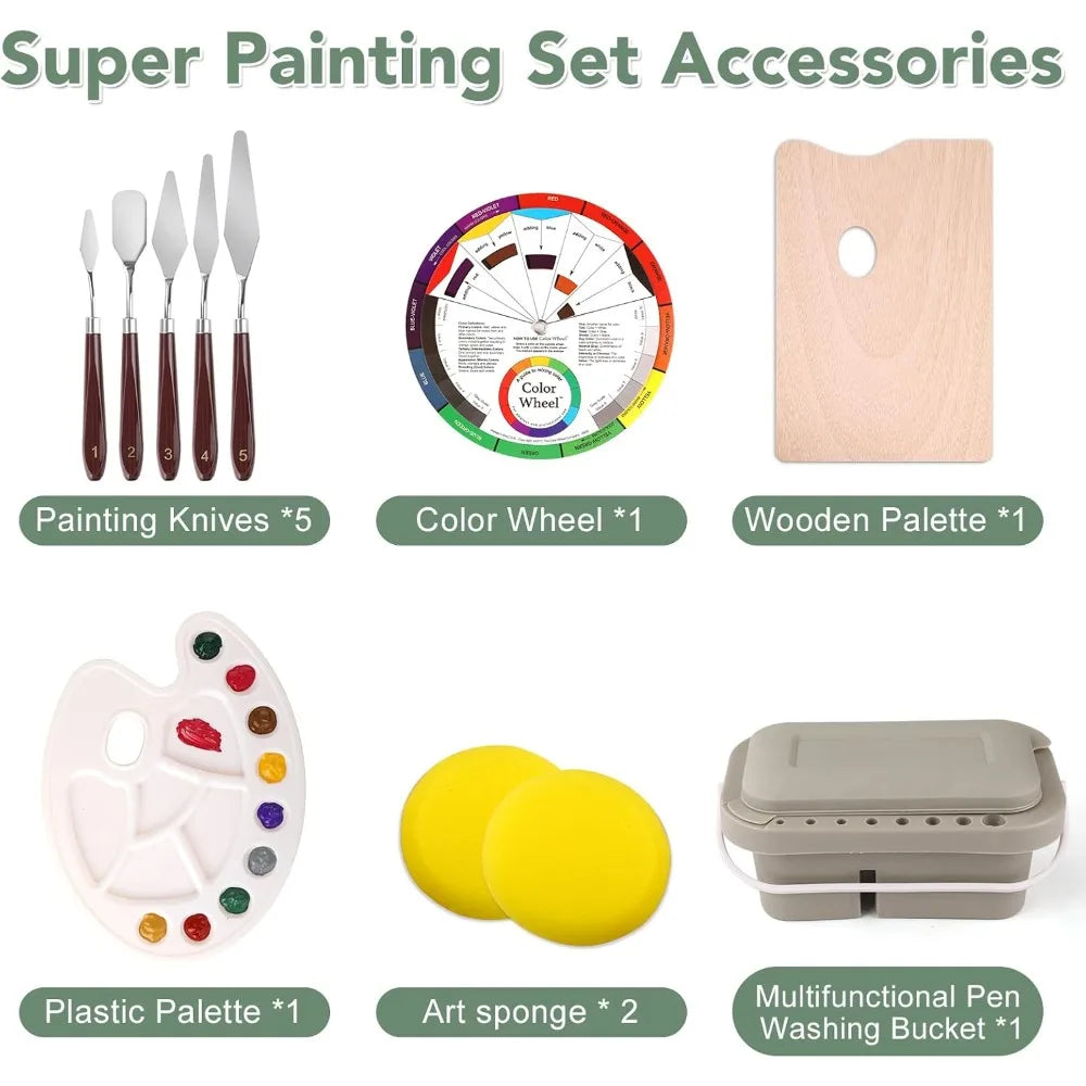 Professional 166 Piece Art Painting Set with Oils, Easels