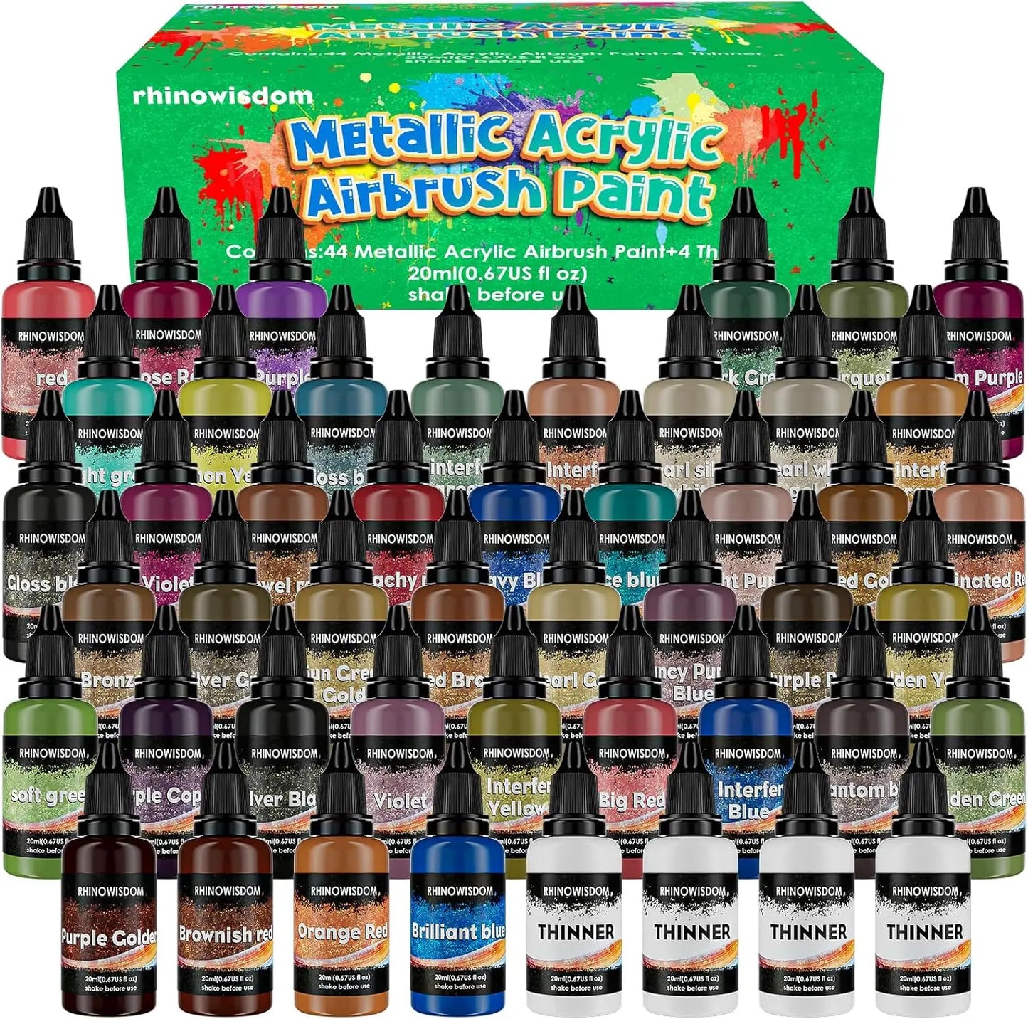 Metallic Airbrush Paint Set 44 Colors Water Based Thinners