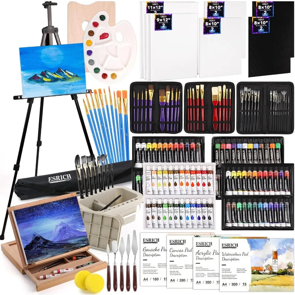 Professional 166 Piece Art Painting Set with Oils, Easels