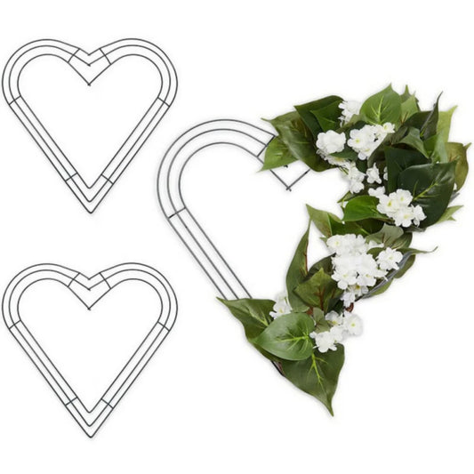 3 Pieces Heart Shaped Metal Wire Wreath Frame Set