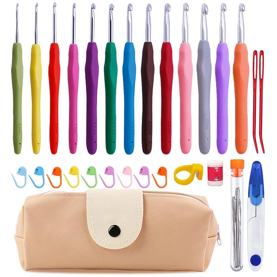 Crochet Hooks Kit with Storage Bag Ergonomic Knitting Needles Blunt Needles Stitch Marker Hand Knitting Craft Art Tools