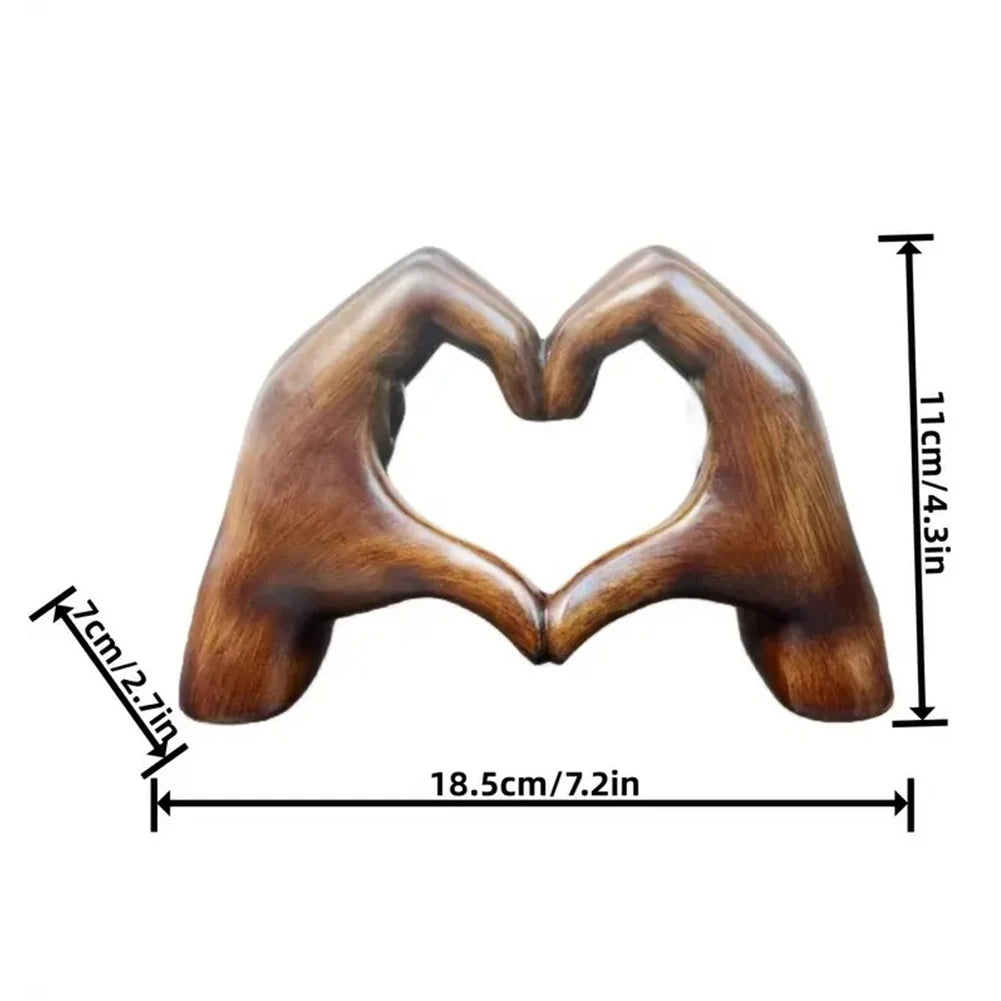 Modern Heart Hands Love Statue Wood Grain Effect Decoration
