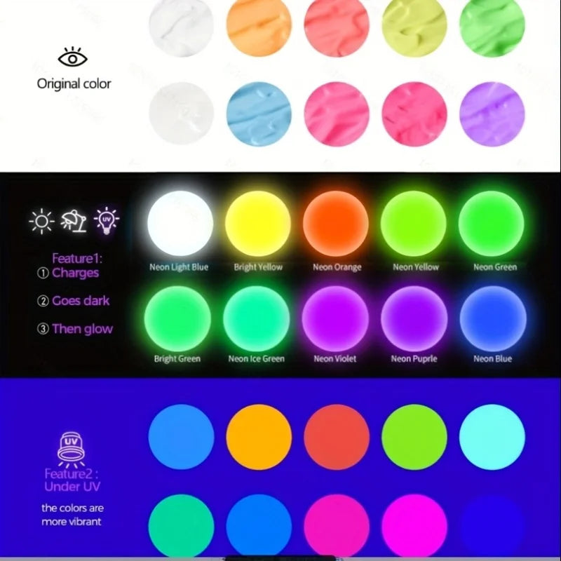 Fantastory Glow In The Dark Paint Set 10pc 60ml Neon