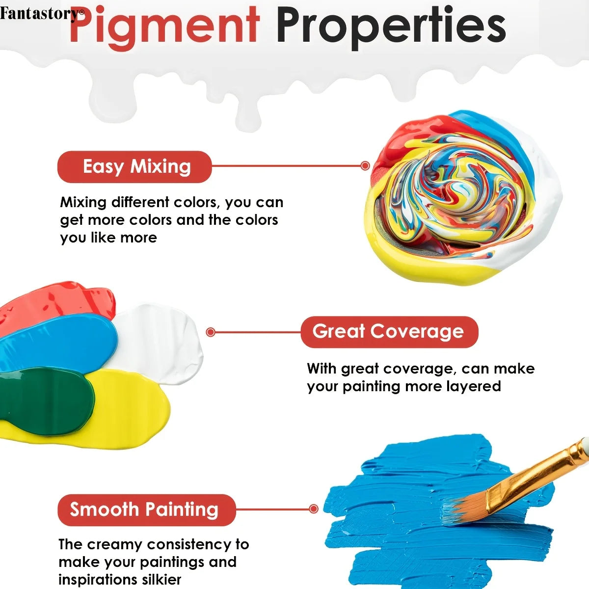 Hign-concerned Fantastory Acrylic Paint Kit With 12 Brushes