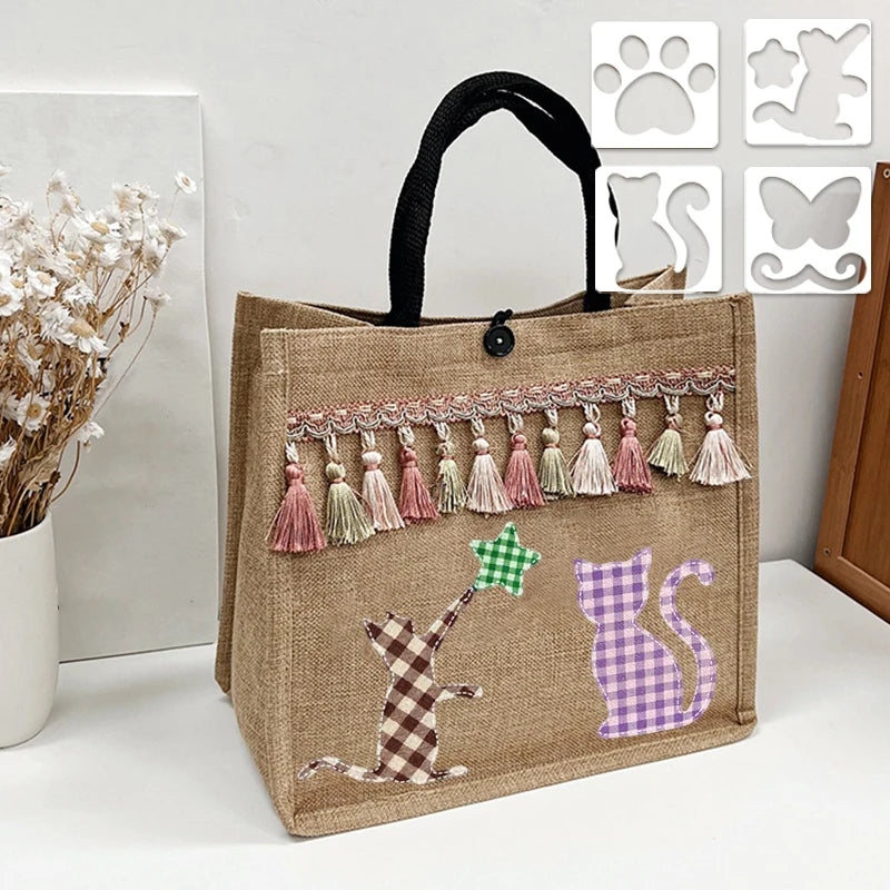 YOMDID 4pcs Cat Pattern Quilting Template Set Transparent Acrylic Rulers