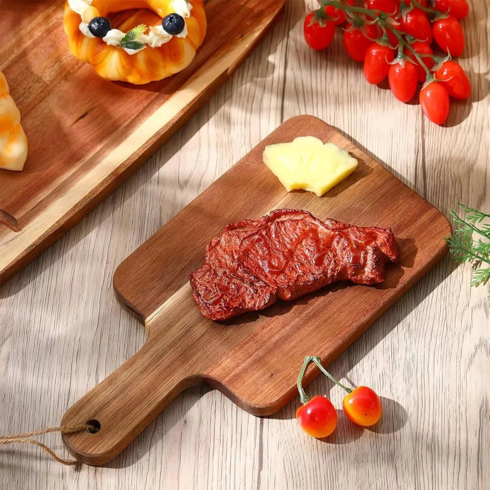 Acacia Wood Cutting Board Set With Handles 6 Pack Bundle