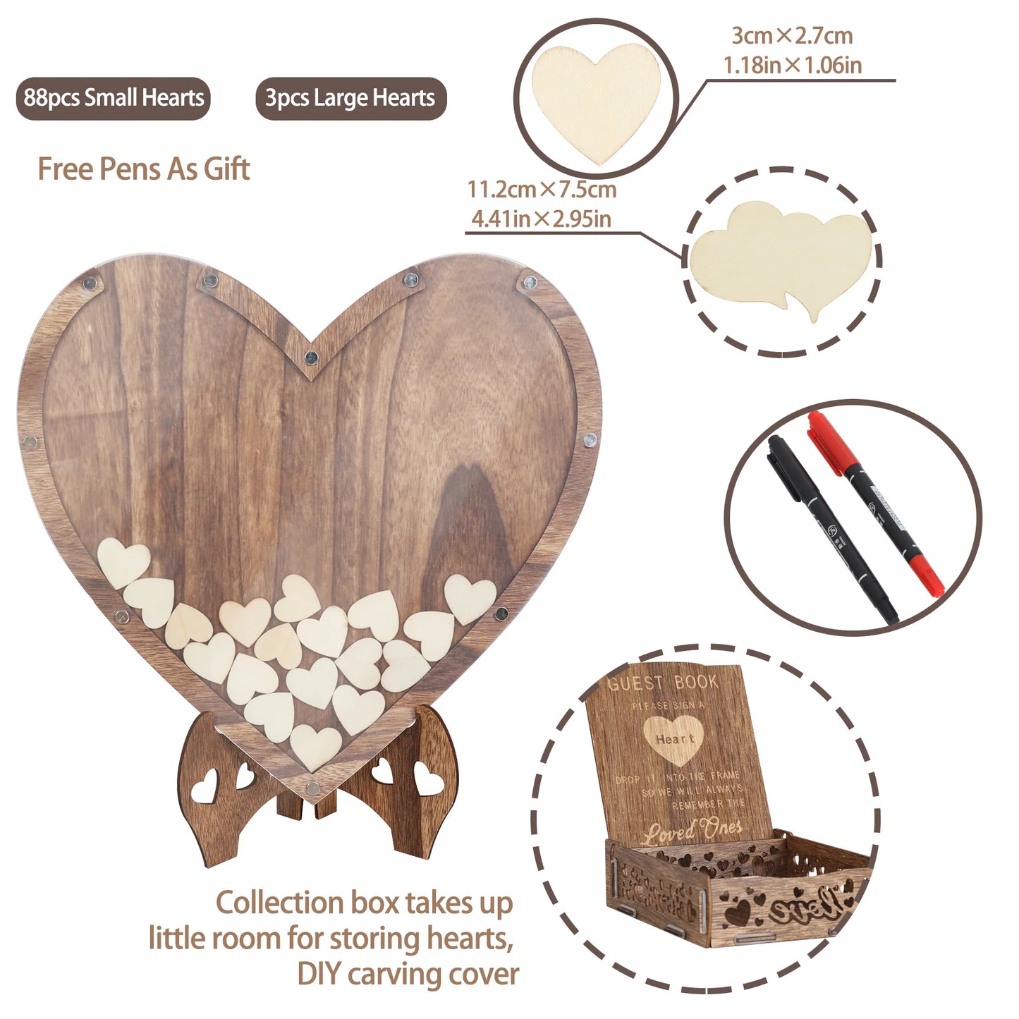Rustic Wooden Wedding Guest Book With Heart-Shaped Design