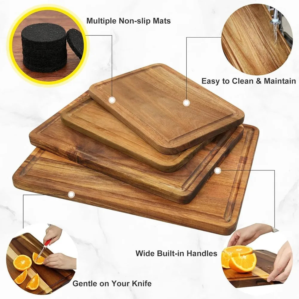 Acacia Wood Cutting Board Set With Handles 6 Pack Bundle