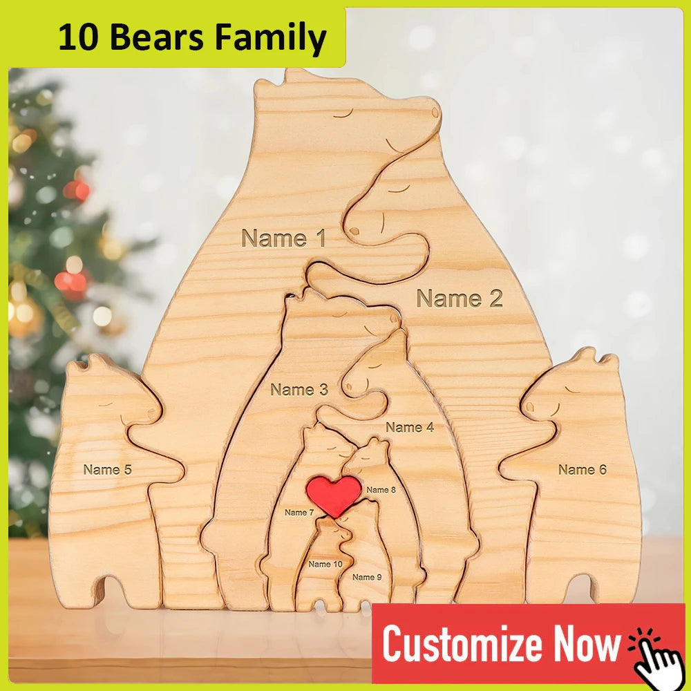 Custom Engraved Bear Family Wooden Puzzle Home Decor Gift