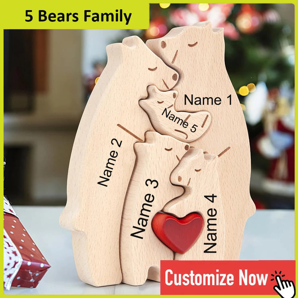 Custom Engraved Bear Family Wooden Puzzle Home Decor Gift