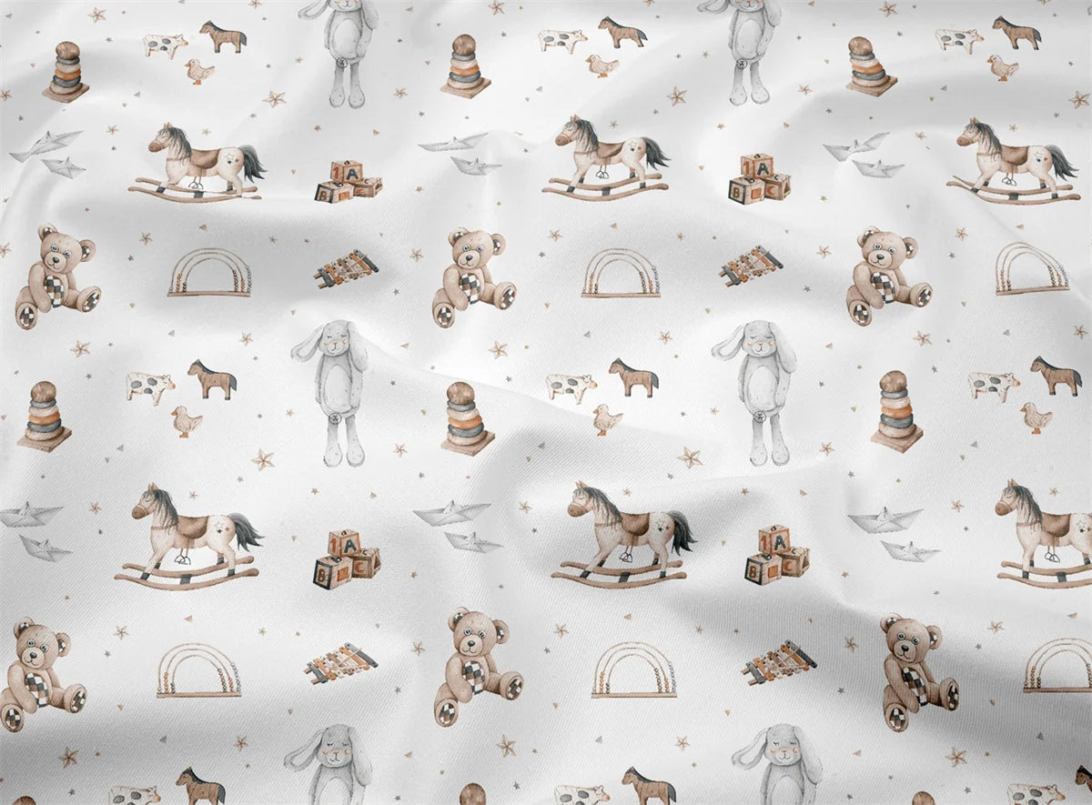 SyunssCN Toy Bear Balloon Retro Car Printed Cotton Fabric