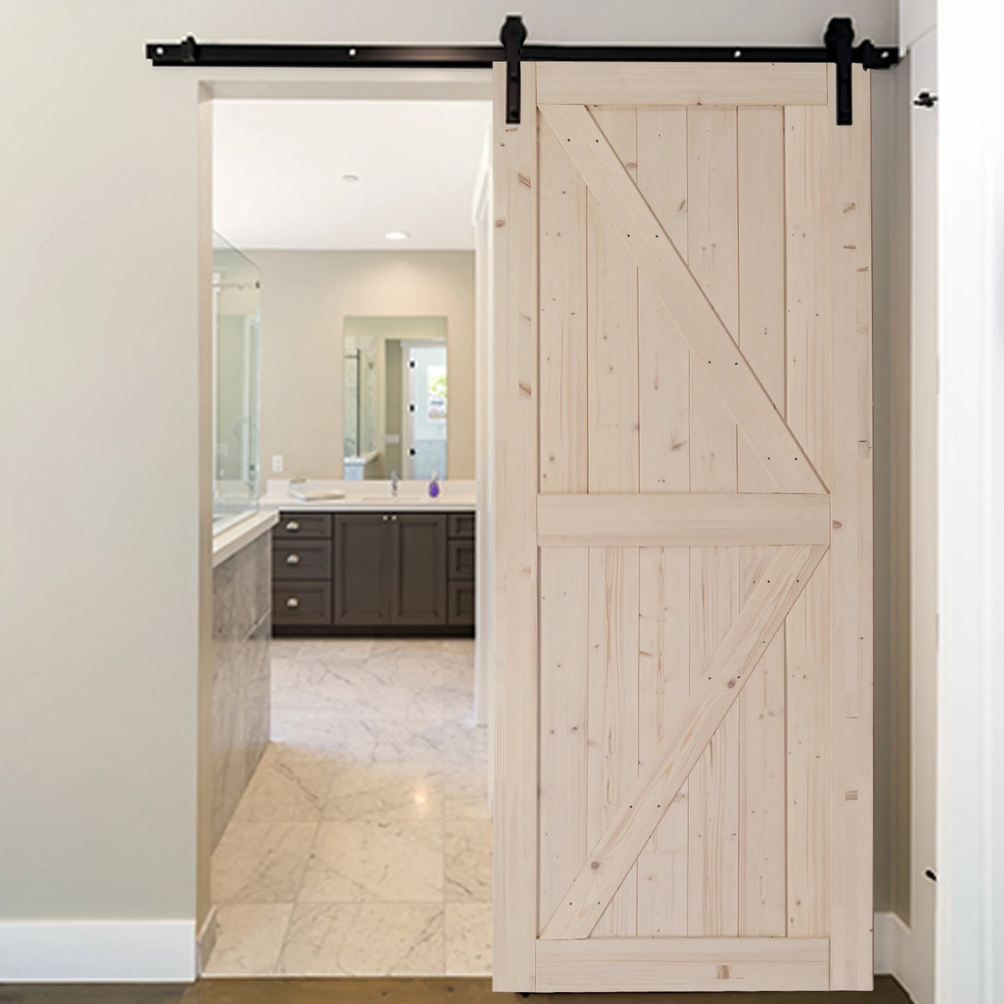 Hign-concerned Unfinished Sliding Barn Door Spruce Wood