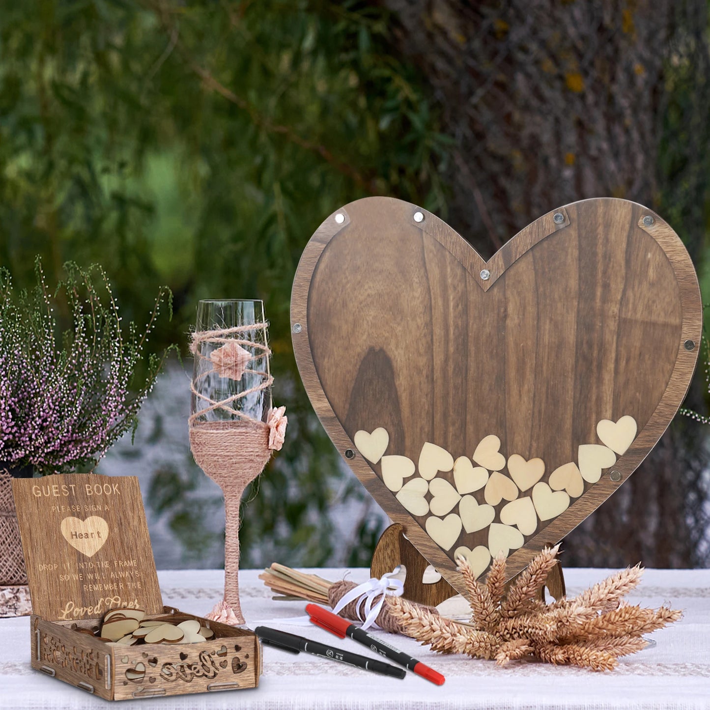 Rustic Wooden Wedding Guest Book With Heart-Shaped Design