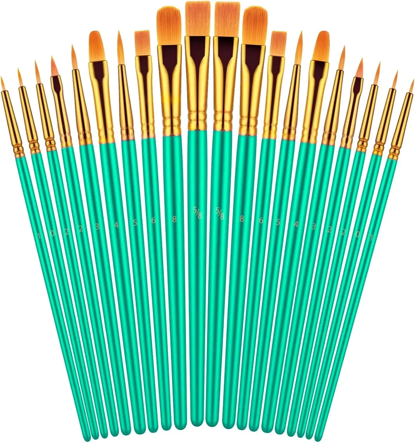Set of 20 Acrylic Oil Watercolor Paint Brushes for Artists and Kids