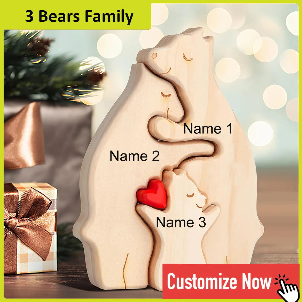 Custom Engraved Bear Family Wooden Puzzle Home Decor Gift
