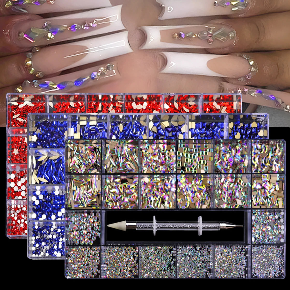 Hign-concerned Glass Nail Art Diamonds 21 Grid Rhinestones