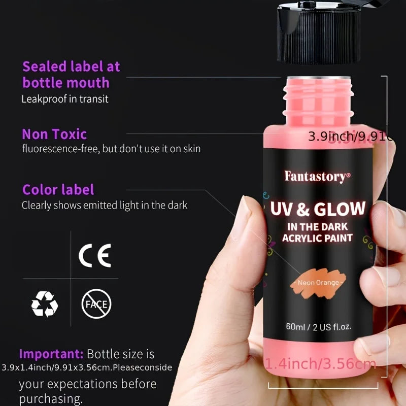 Fantastory Glow In The Dark Paint Set 10pc 60ml Neon