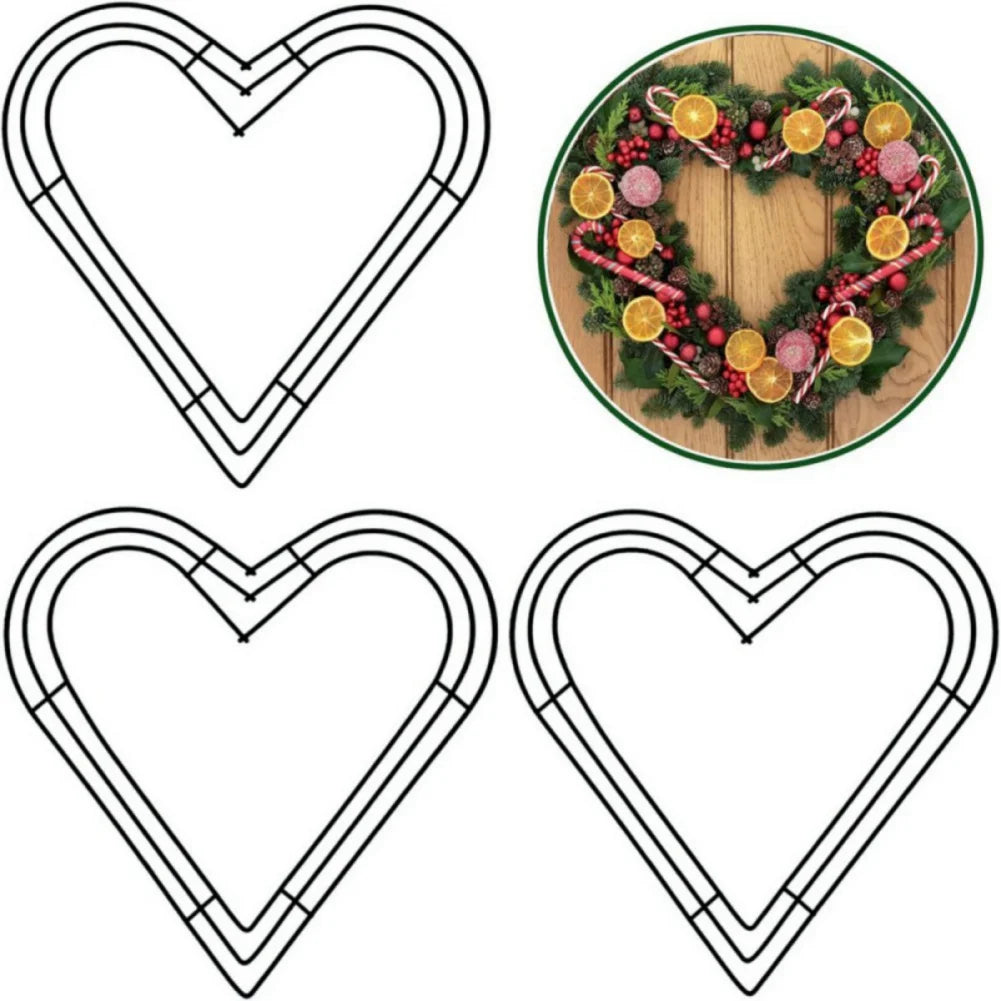 3 Pieces Heart Shaped Metal Wire Wreath Frame Set