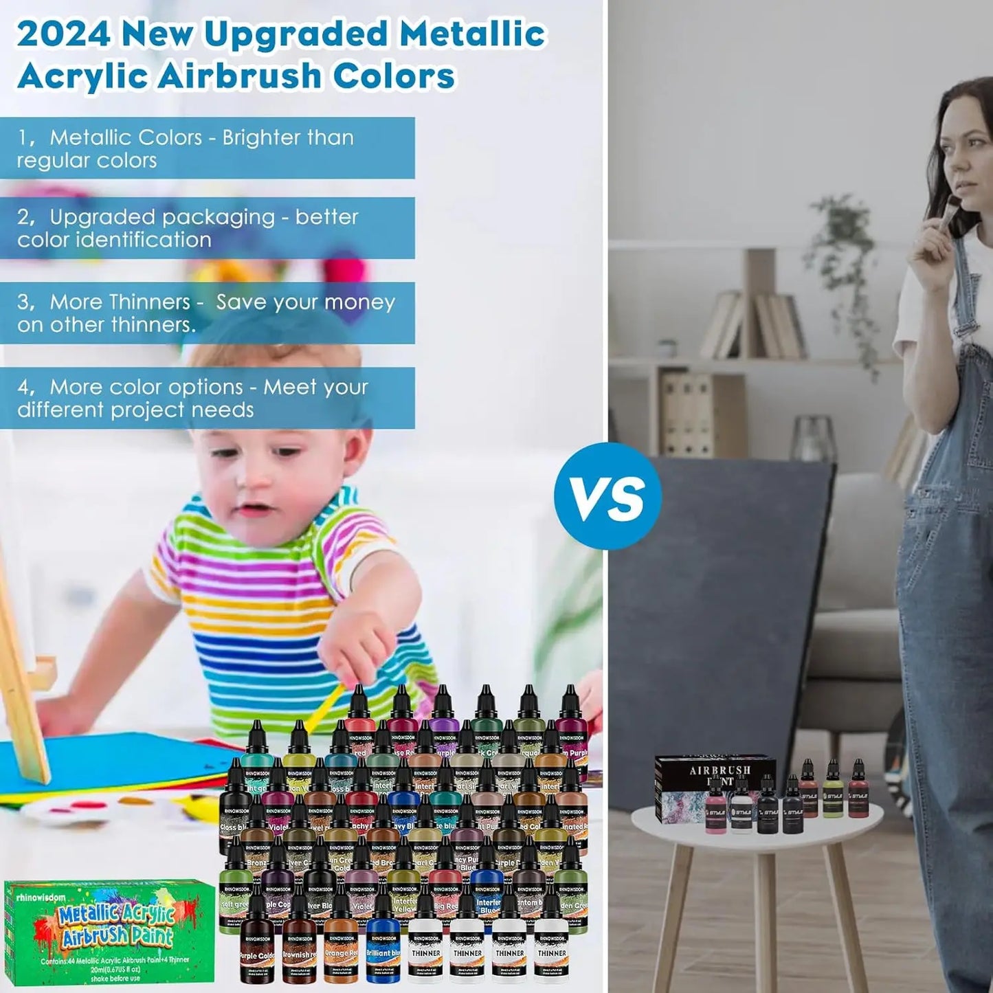 Metallic Airbrush Paint Set 44 Colors Water Based Thinners