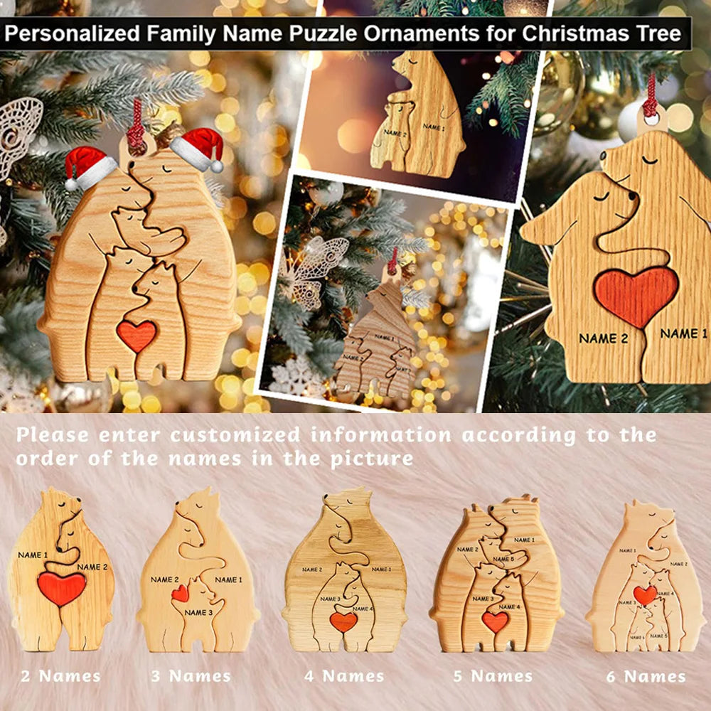Custom Engraved Bear Family Wooden Puzzle Home Decor Gift
