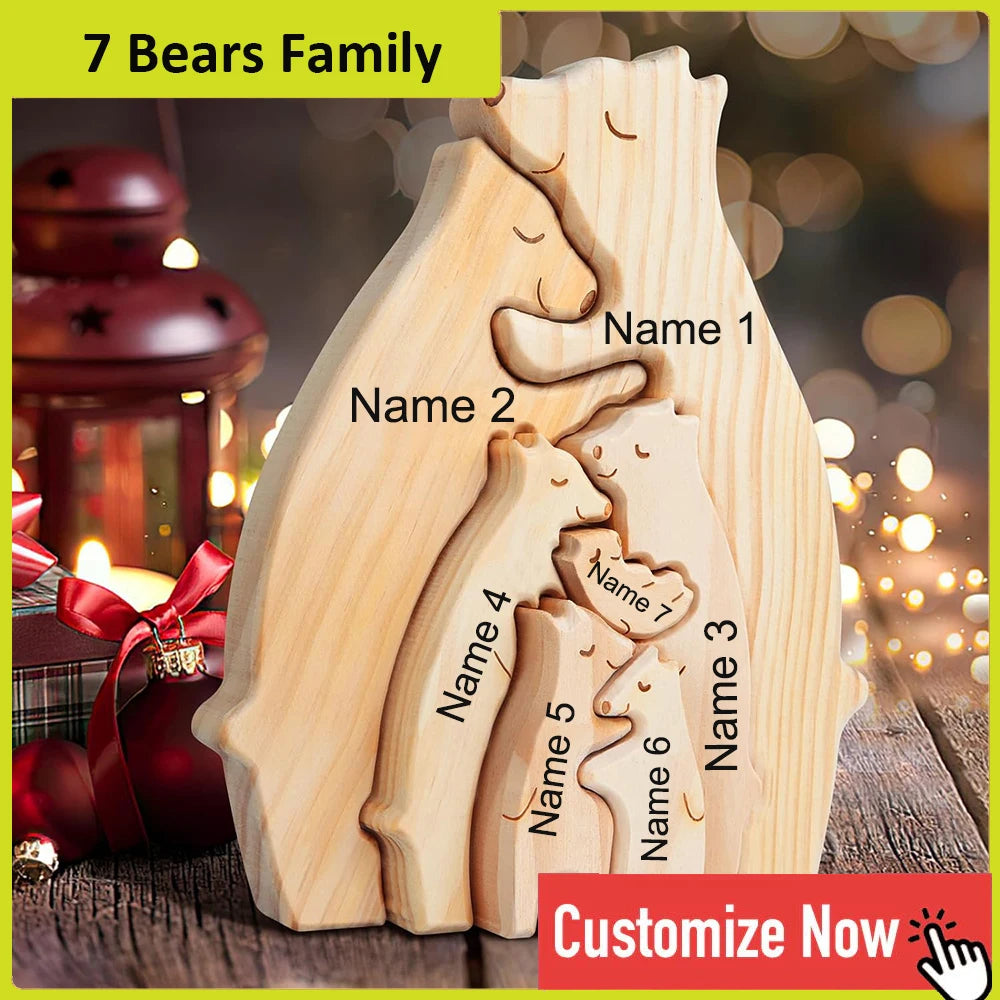 Custom Engraved Bear Family Wooden Puzzle Home Decor Gift