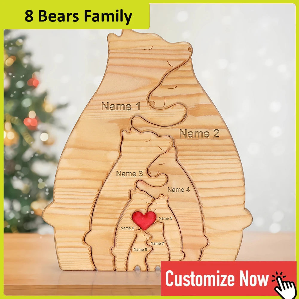 Custom Engraved Bear Family Wooden Puzzle Home Decor Gift