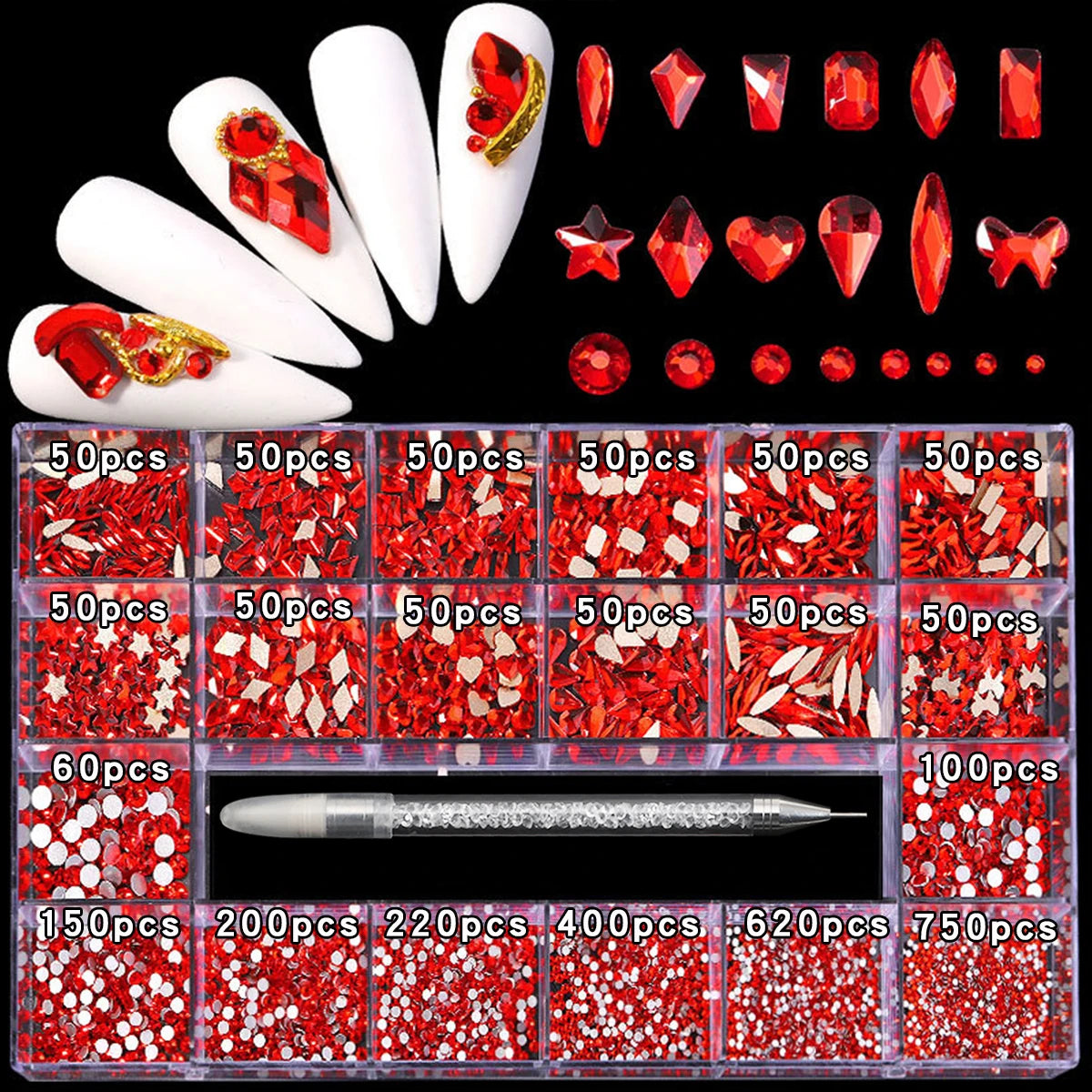 Hign-concerned Glass Nail Art Diamonds 21 Grid Rhinestones