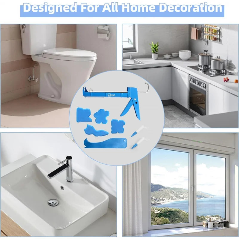 Leikius Caulk Gun Kit No Drip Silicone Caulking Tool Set