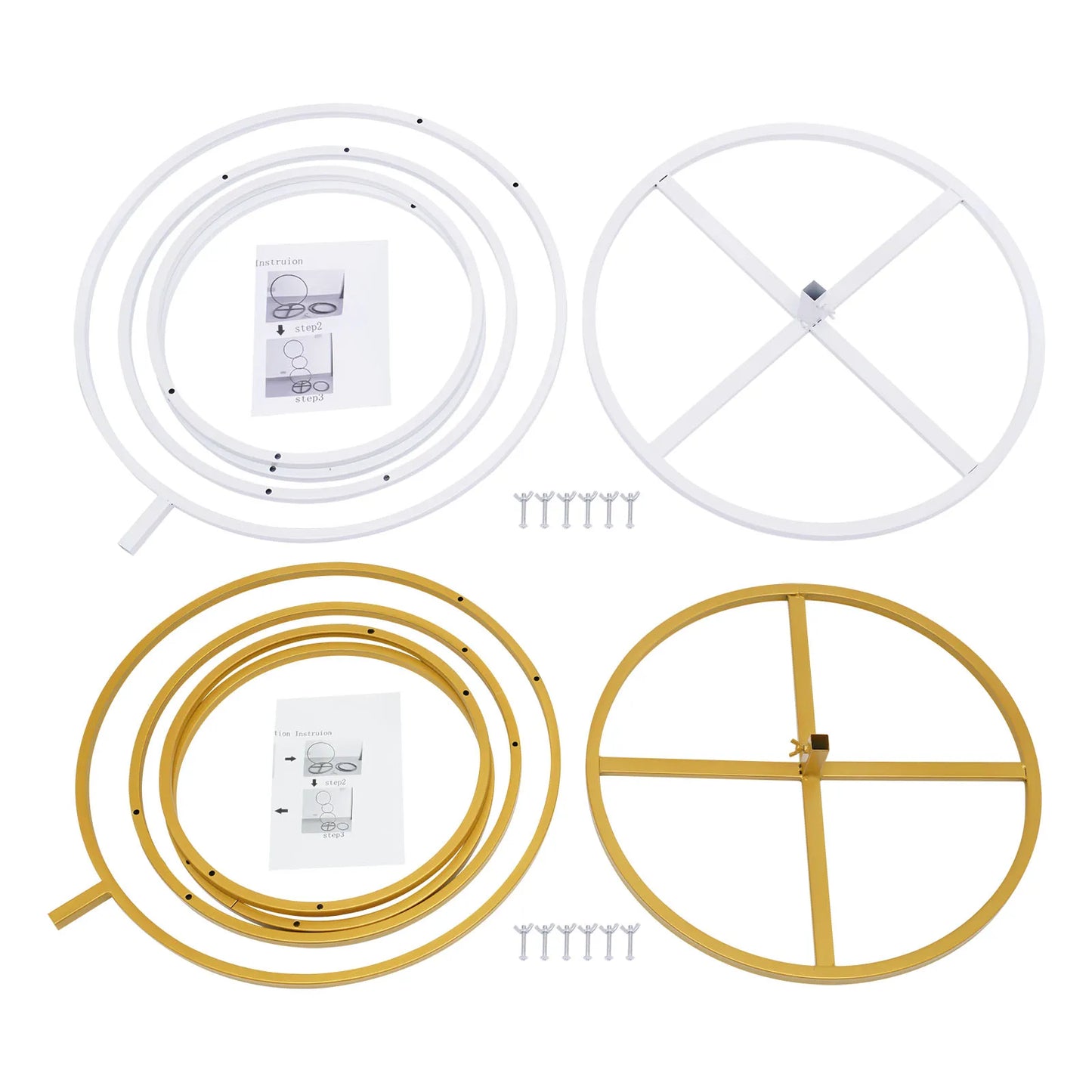 Wedding Detachable 4 Tier Gold White Metal Hoop Arch