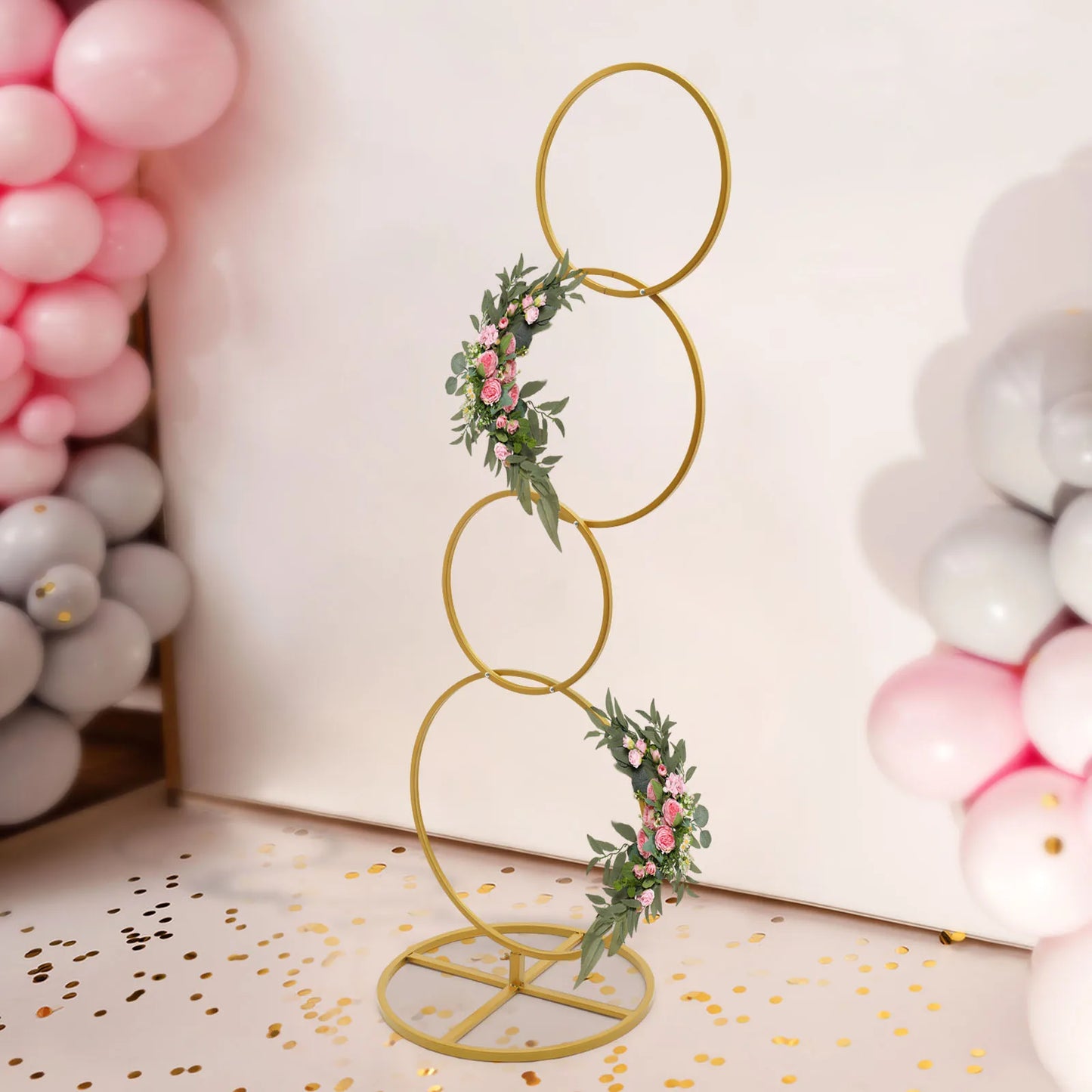 Bymaocar Wedding Round Hoop Backdrop Stand 4 Tier Arch