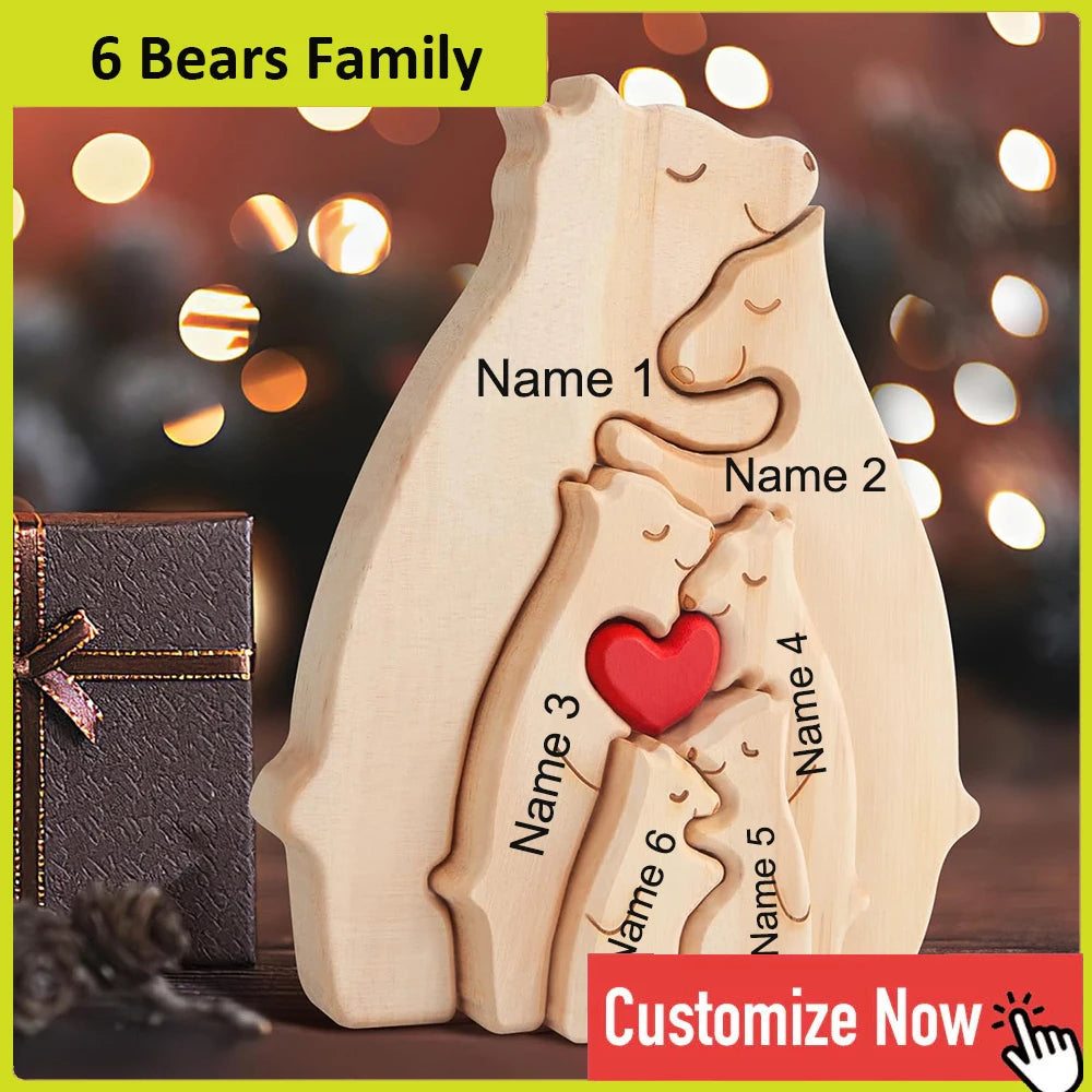 Custom Engraved Bear Family Wooden Puzzle Home Decor Gift