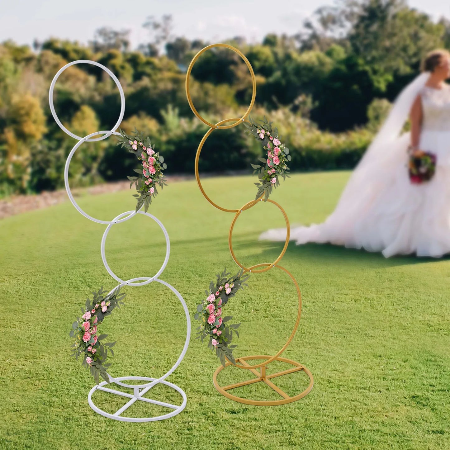 Wedding Detachable 4 Tier Gold White Metal Hoop Arch