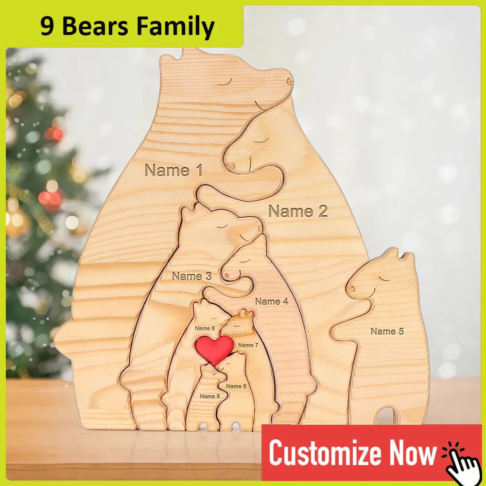 Custom Engraved Bear Family Wooden Puzzle Home Decor Gift