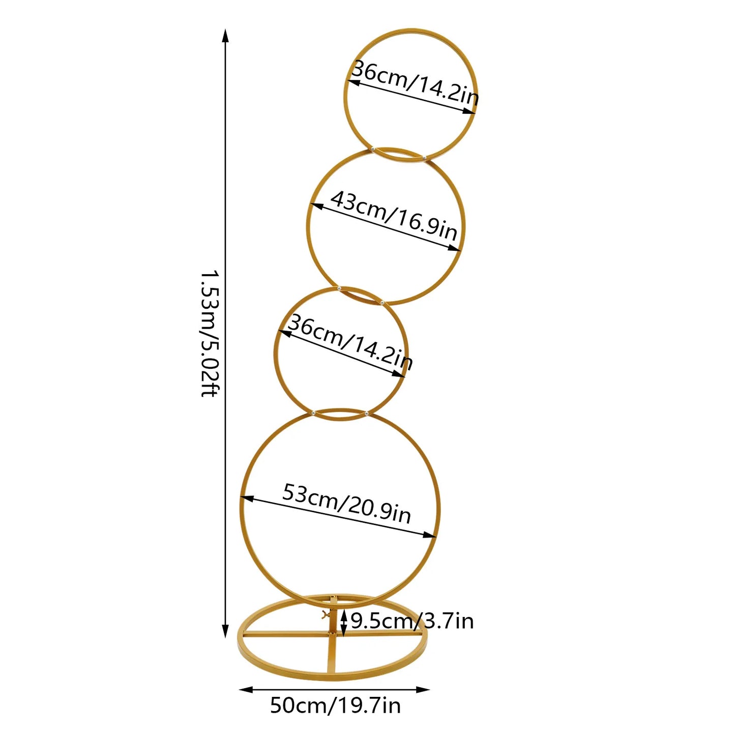 Wedding Detachable 4 Tier Gold White Metal Hoop Arch