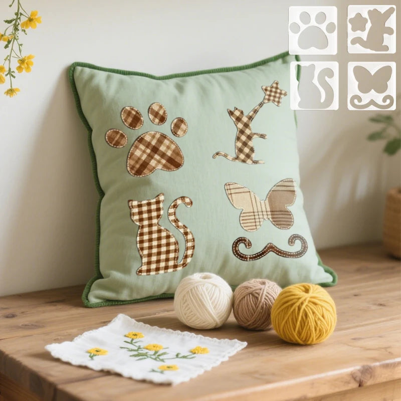 YOMDID 4pcs Cat Pattern Quilting Template Set Transparent Acrylic Rulers