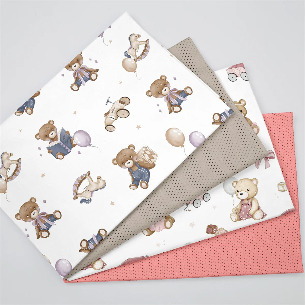 SyunssCN Toy Bear Balloon Retro Car Printed Cotton Fabric