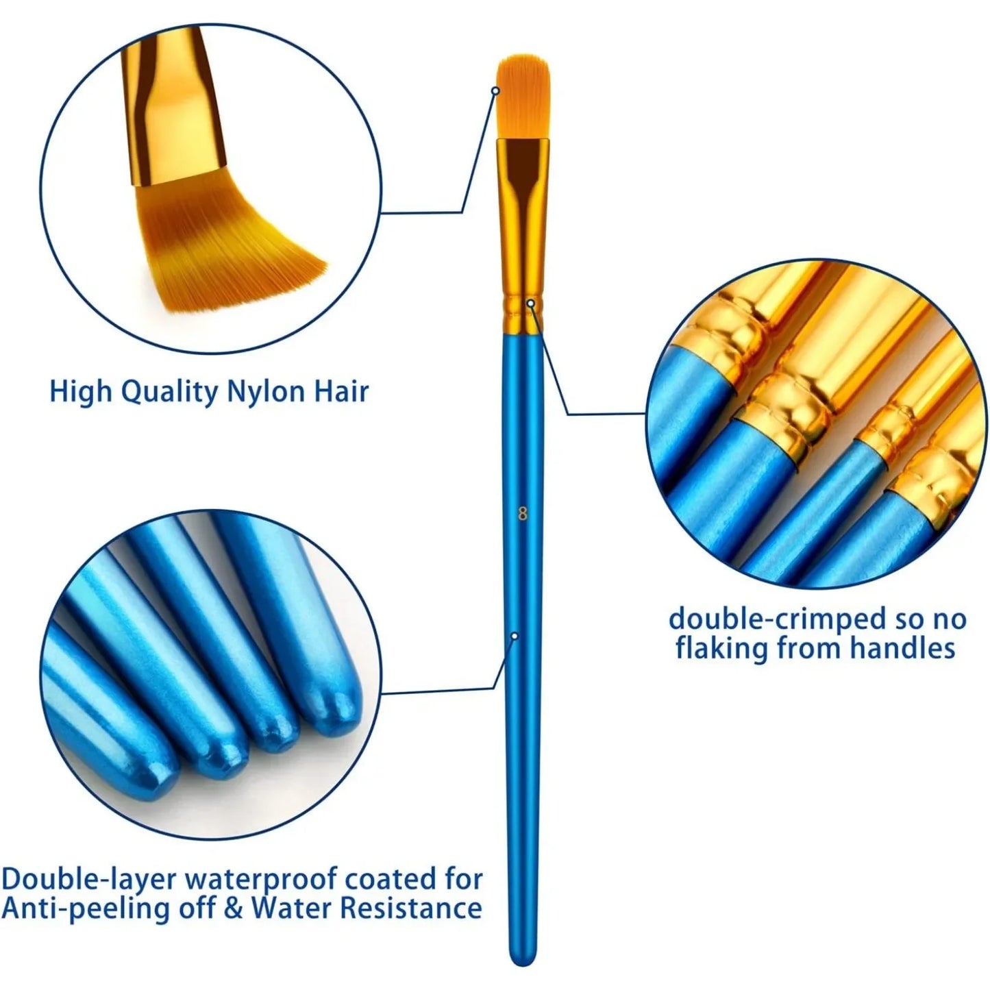 Set of 20 Acrylic Oil Watercolor Paint Brushes for Artists and Kids