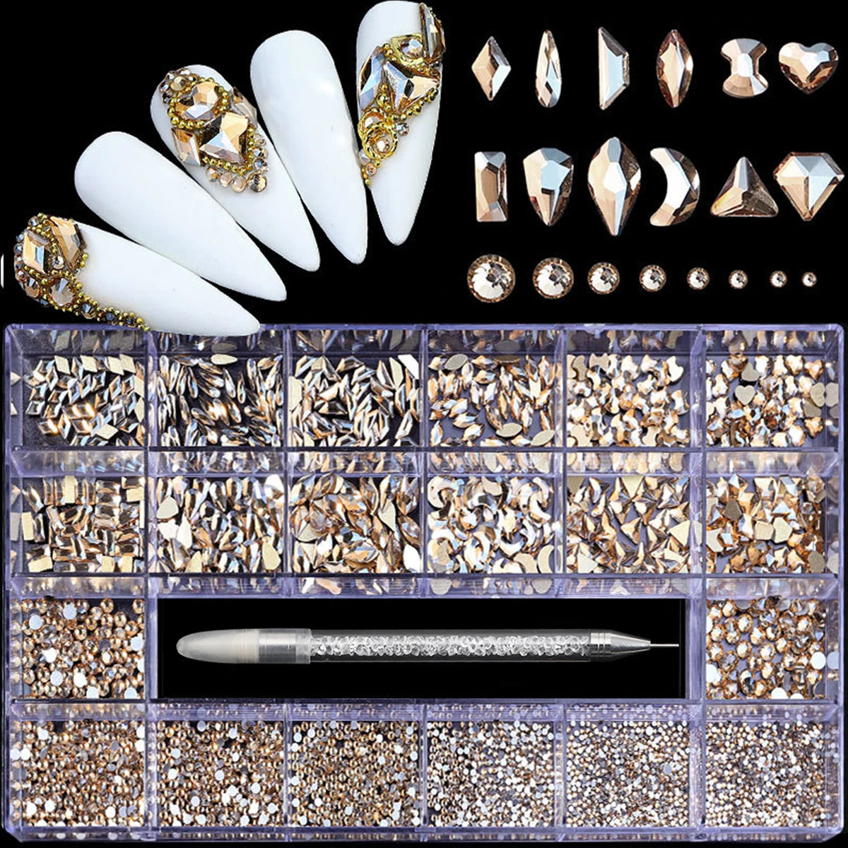 Hign-concerned Glass Nail Art Diamonds 21 Grid Rhinestones