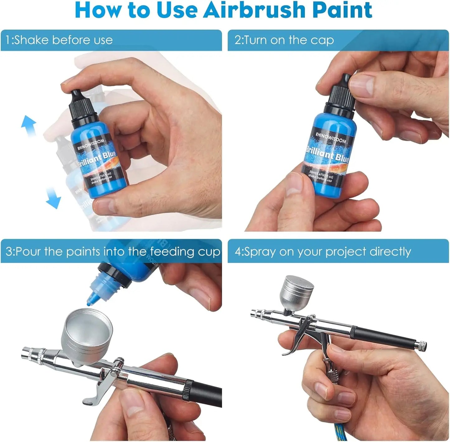 Metallic Airbrush Paint Set 44 Colors Water Based Thinners