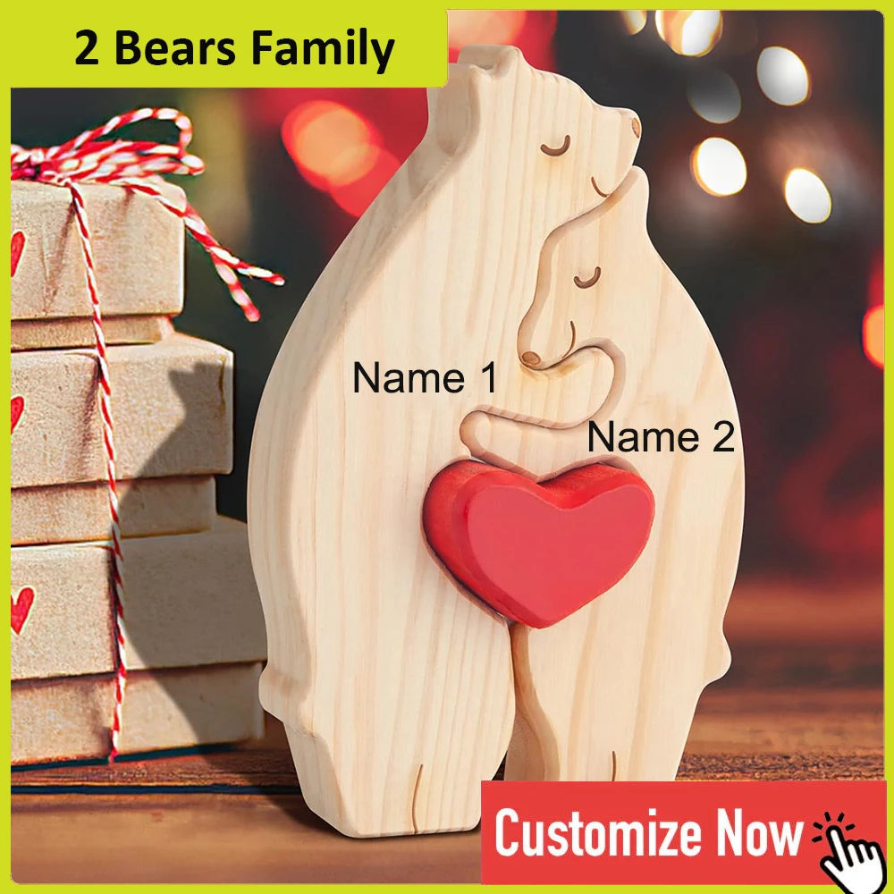 Custom Engraved Bear Family Wooden Puzzle Home Decor Gift