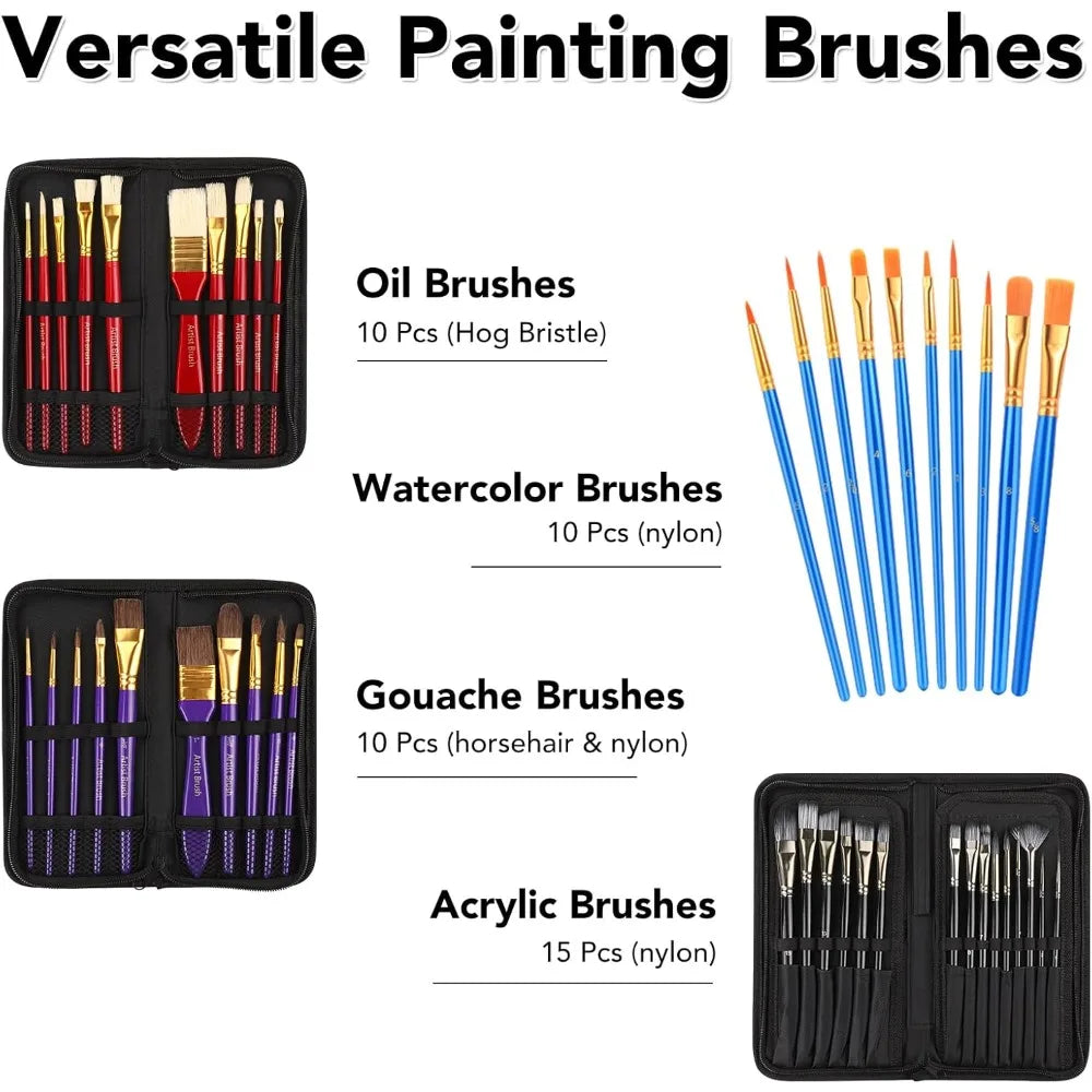 Professional 166 Piece Art Painting Set with Oils, Easels