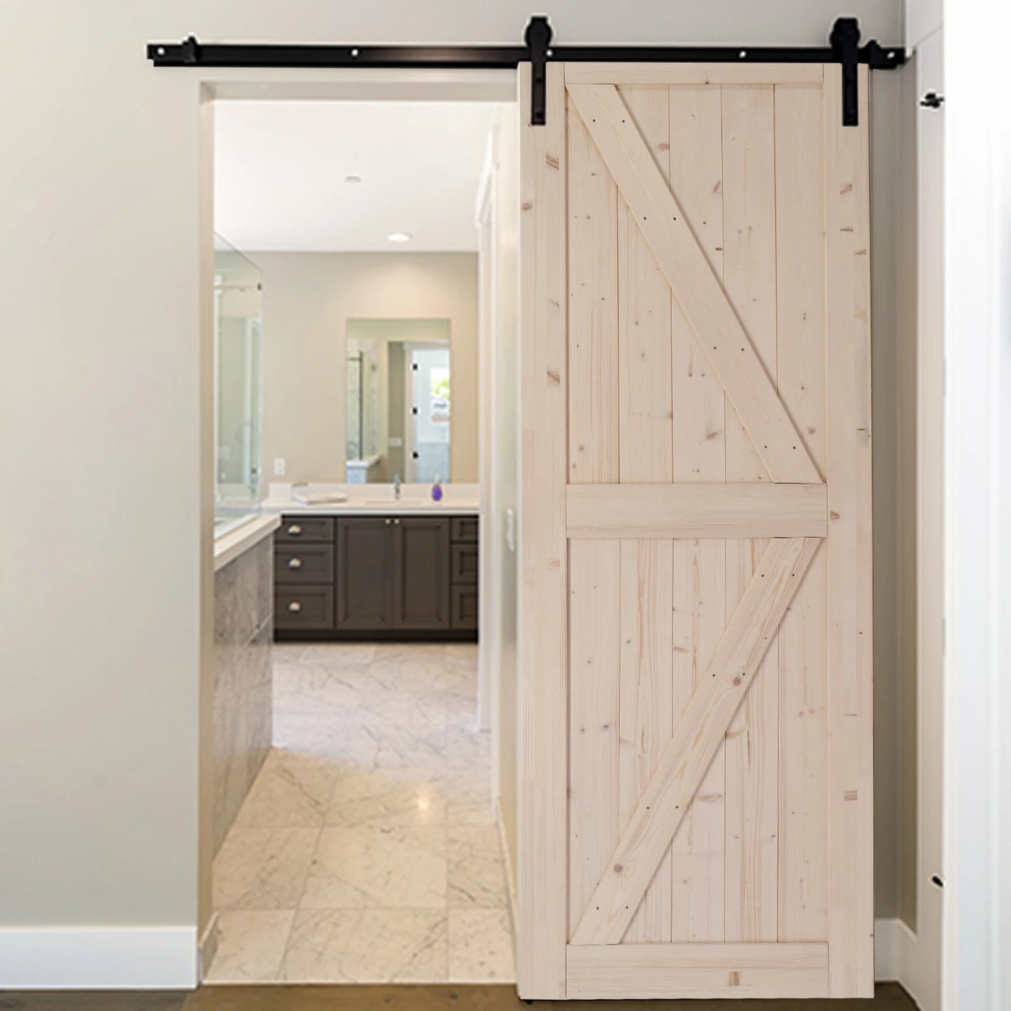 Hign-Concerned Unfinished Sliding Barn Door K Frame Spruce
