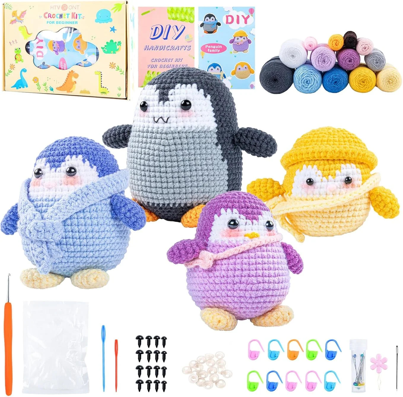 HTVRONT Crochet Animal Kit for Beginners With Video Tutorial Cotton Knitting Yarn Thread Needles Hook Knit Tool Set DIY Craft