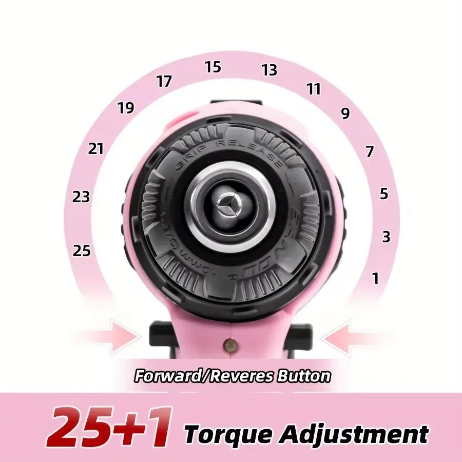 Hilda 21V Pink Cordless Drill With Lithium Battery And Bag