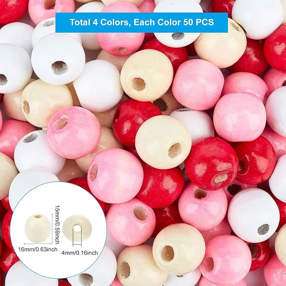 Natural Wood Round Beads Mixed Dyed Undyed Large 200pcs Set