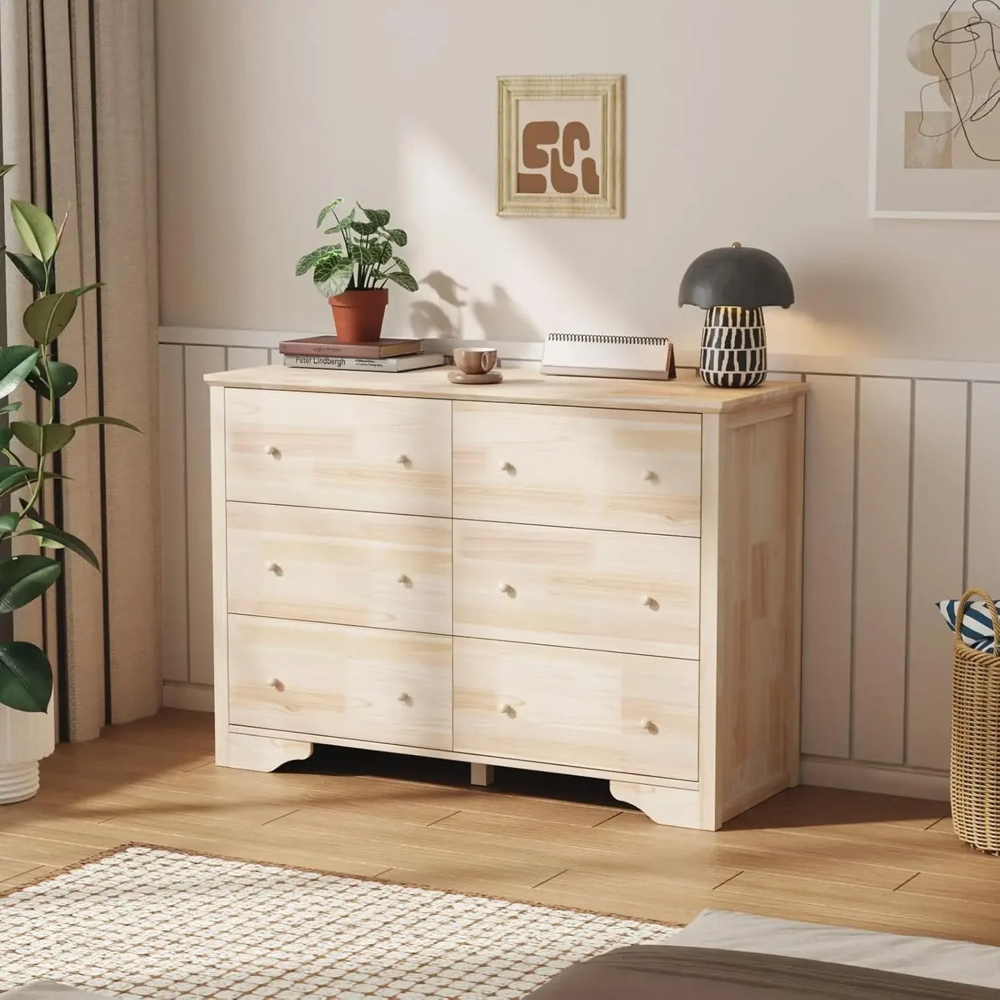 Natural Unfinished Wood 3-Drawer Dresser for Bedroom