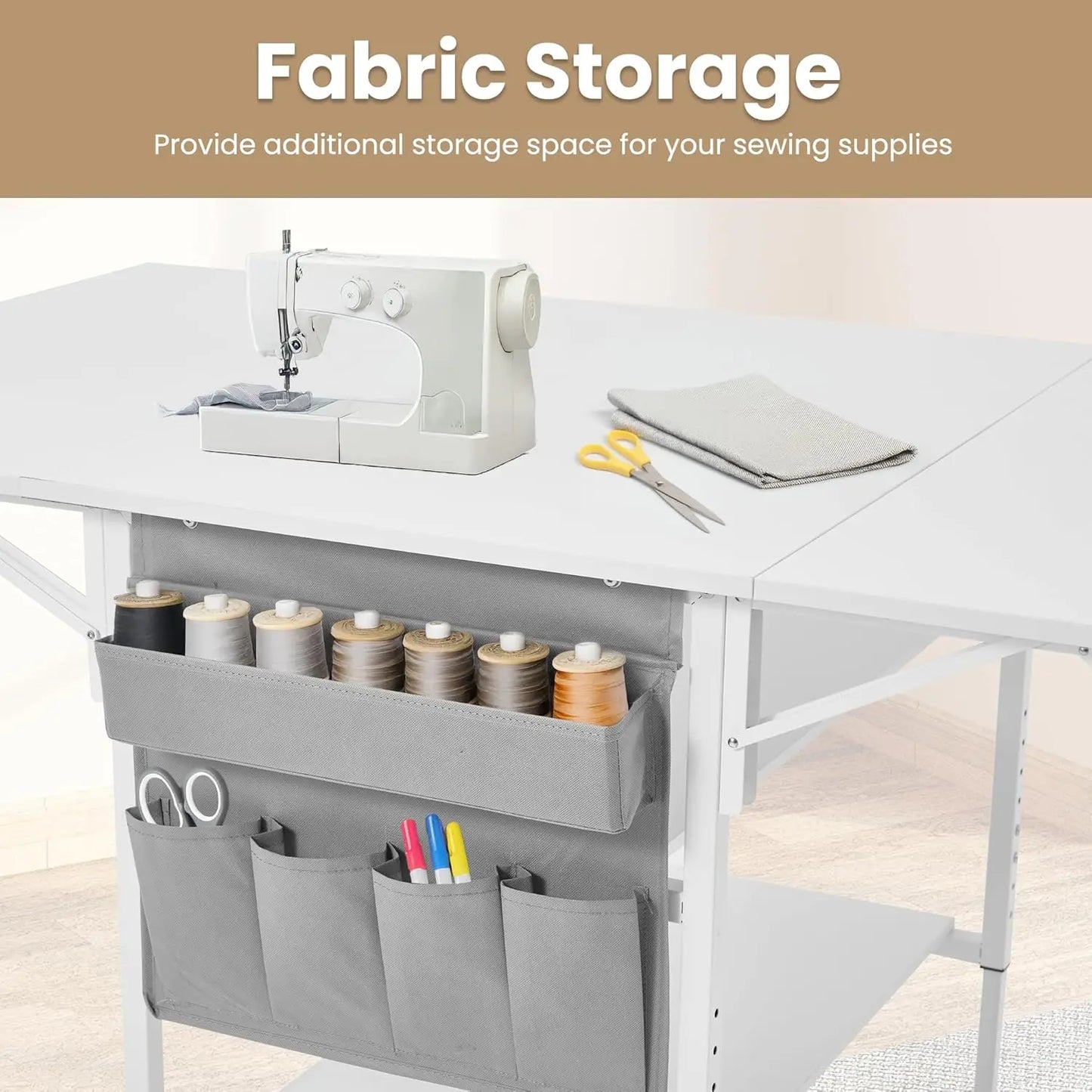 Height Adjustable Sewing Table With Storage And Folding Design