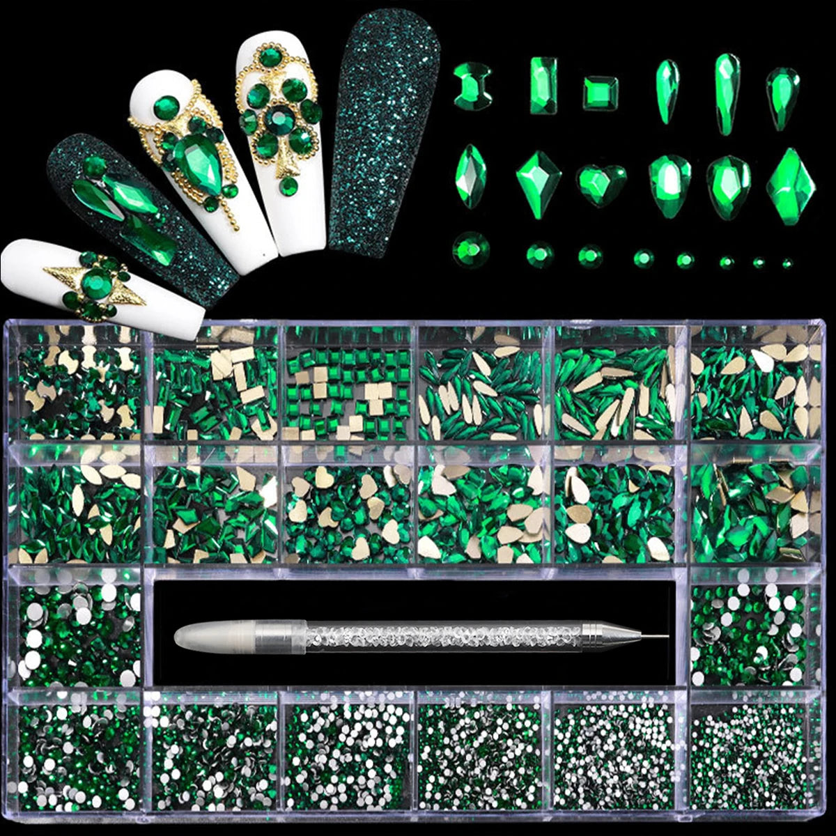 Hign-concerned Glass Nail Art Diamonds 21 Grid Rhinestones